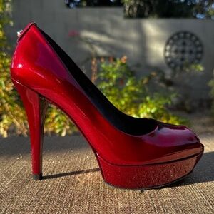 👠 STUART WEITZMAN Size 6 Platform High Heels Rich Burgundy Red Pumps